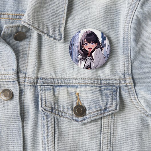 缶バッジ あっかんべーJK｜Badge 寿司娘 GenerativeAI Ronde Button 5,7 Cm (In situ)