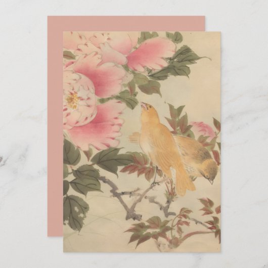 美しい花と鳥の絵　ビンテージアート　日本画 KAART (Voorkant / Achterkant)