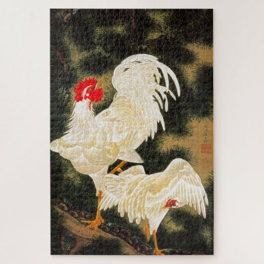 老 白 図, 若 Pine-tree & White Chickens, Jakuchüu Legpuzzel (Verticaal)