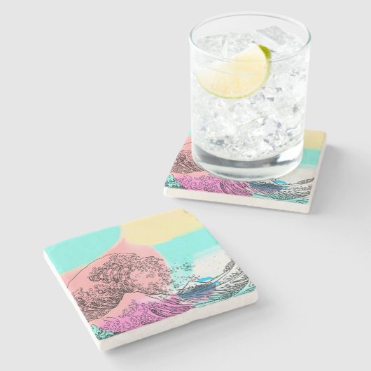 色_波_The Great Wave…color トートバッグ Stenen Onderzetter (Zijkant)