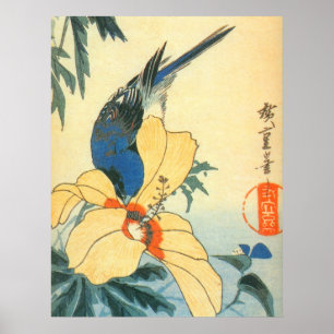 芙 蓉 い 鳥, 広 Hibiscus en Blue Bird, Hiroshige Poster