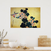 芙 蓉 雀, 北 Hibiscus Mutabilis en Sparrow, Hokusai Poster (Keuken)