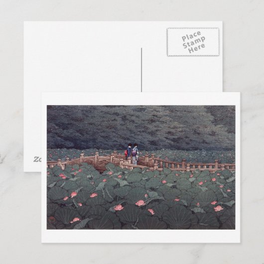 芝 天, 川 瀬, Benten Pond Lotus, Hasui Kawase Briefkaart (Voorkant / Achterkant)