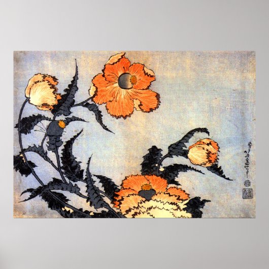 芥 子 花, 北 斎 Poppies, Hokusai, Ukiyoe Poster (Voorkant)