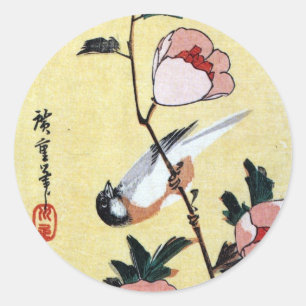 花 鳥, 広 Bird and Flower, Hiroshige, Ukiyo-e Ronde Sticker