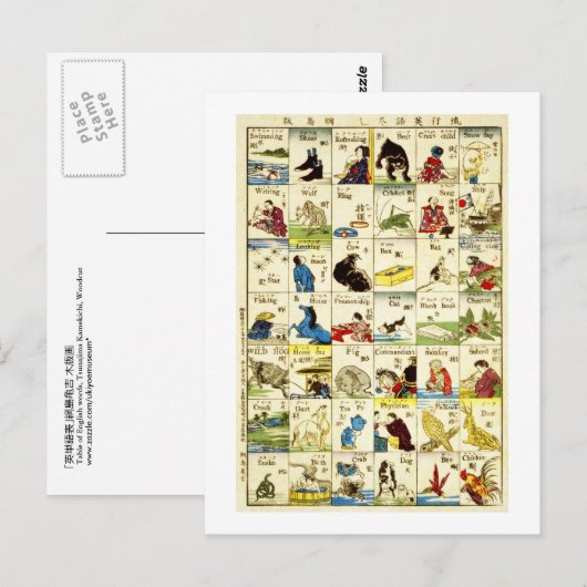 英 語, 亀 吉 Engelse woordenboek, Ukiyo-e Briefkaart (Voorkant / Achterkant)