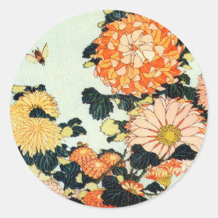 菊 蜂, 北 Chrysanthemum en Bee, Hokusai Ronde Sticker