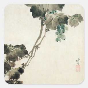葡 萄, 北 斎 Grape, Hokusai Vierkante Sticker