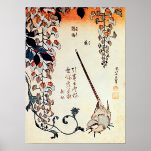 藤 に レ イ, 北 Wagtail en Wisteria, Hokusai, Ukiyo-e Poster