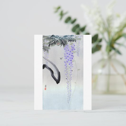 藤 の 花, 古 Drijvende Wisteria, Ohara Koson, Woodcut Briefkaart (Staand voorkant)