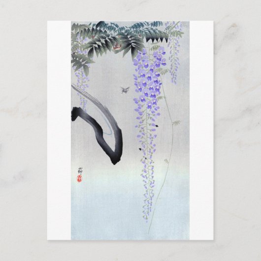 藤 の 花, 古 Drijvende Wisteria, Ohara Koson, Woodcut Briefkaart (Voorkant)