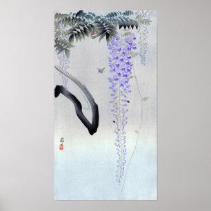 藤 の 花, 古 Drijvende Wisteria, Ohara Koson, Woodcut Poster