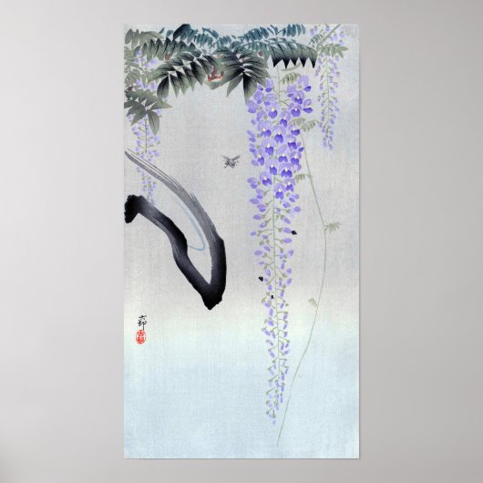 藤 の 花, 古 Drijvende Wisteria, Ohara Koson, Woodcut Poster (Voorkant)