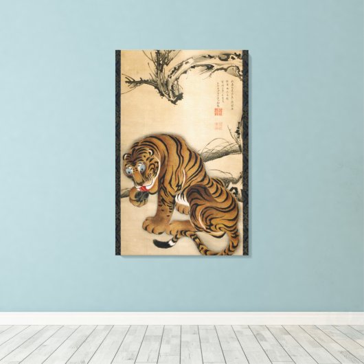 虎図, 若冲 Tijger, Jakuchu, Japan Kunst Canvas Afdruk (Insitu (Houten vloer))