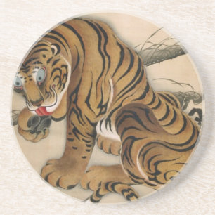 虎 図, 若 Tiger, Jakuchu, Art Zandsteen Onderzetter