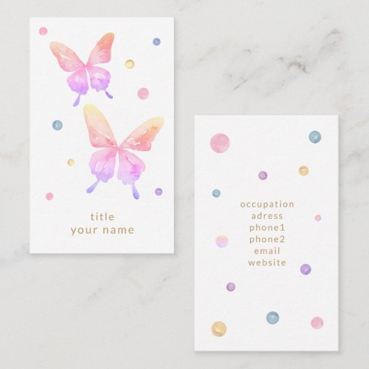 虹色の蝶　水彩イラスト 名刺 VISITEKAARTJE (Voorkant / Achterkant)