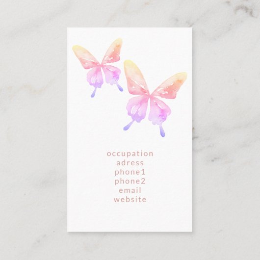 虹色の蝶　水彩イラスト VISITEKAARTJE (Achterkant)
