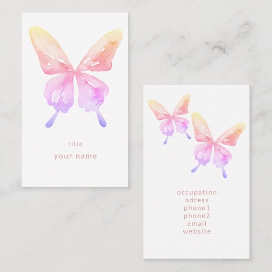 虹色の蝶　水彩イラスト VISITEKAARTJE (Voorkant / Achterkant)