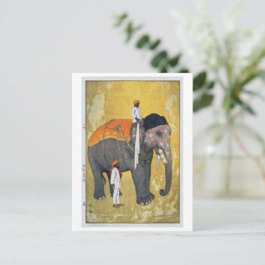 象, Elephant, Hiroshi Yoshida, Woodcut Briefkaart (Staand voorkant)