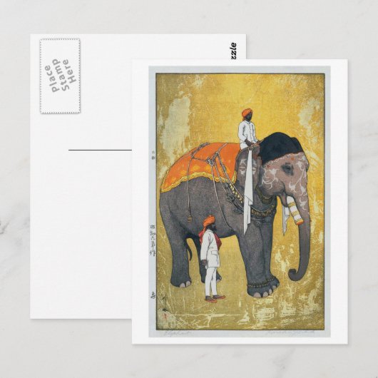 象, Elephant, Hiroshi Yoshida, Woodcut Briefkaart (Voorkant / Achterkant)