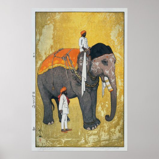 象, Elephant, Hiroshi Yoshida, Woodcut Poster (Voorkant)