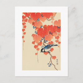 赤い蔦に鳥, 古邨 Vogel op Rode Klimop, Koson, ukiyo-E Briefkaart