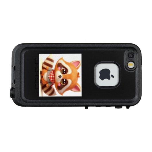 赤と白のチェックのスカーフがトレードマークだよ💛アライグマのポポ LifeProof iPhone HOESJE (Achterkant (horizontaal))