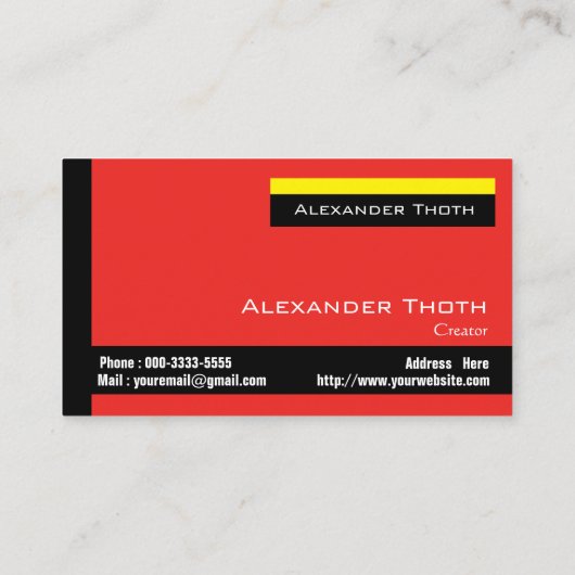 赤と黄色と黒のカッコいいデザイン VISITEKAARTJE (Achterkant)