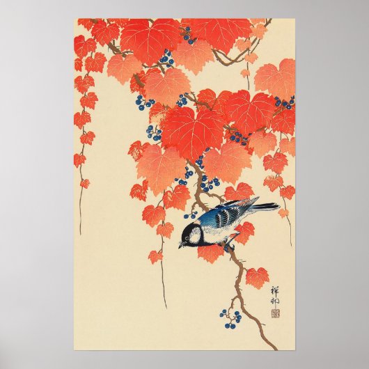 赤 蔦 鳥, 古 邨 op Red Ivy, Koson, Ukiyo-e Poster (Voorkant)