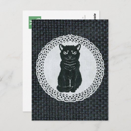 越後(日本国新潟県)の黒猫・切り絵 Postcard Briefkaart (Voorkant / Achterkant)