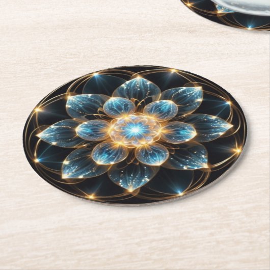 輝く青い花（曼陀羅） RONDE KARTONNEN ONDERZETTER (Gebogen)