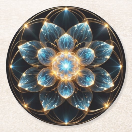 輝く青い花（曼陀羅） RONDE KARTONNEN ONDERZETTER (Voorkant)