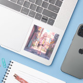 都会の桜色/Urban Pink Seal | 東京娘 GenerartiveAI Sticker (Laptop met iPhone)