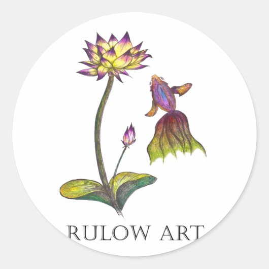 金魚と蓮　カラー　Black logo ver. Ronde Sticker (Voorkant)