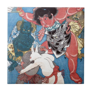 金 太 動 物, 国 Kintaro & Animals, Kuniyoshi, Tegeltje