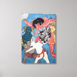 金 太 動 物, 国 Kintaro & Animals, Kuniyoshi, Ukiyo-e Canvas Afdruk