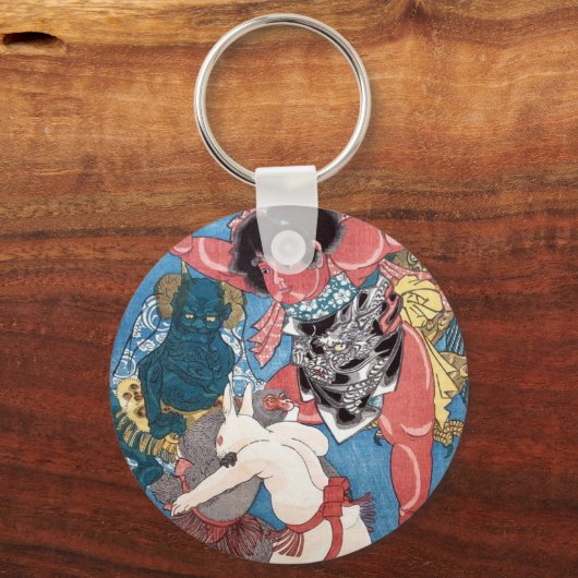 金 太 動 物, 国 Kintaro & Animals, Kuniyoshi, Ukiyo-e Sleutelhanger (Voorkant)
