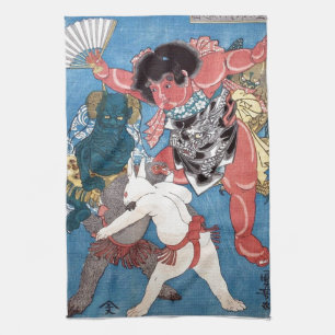 金 太 動 物, 国 Kintaro & Animals, Kuniyoshi, Ukiyo-e Theedoek