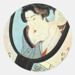 鏡 中 女, 国 vrouw in de Mirror, Kunisada Ronde Sticker