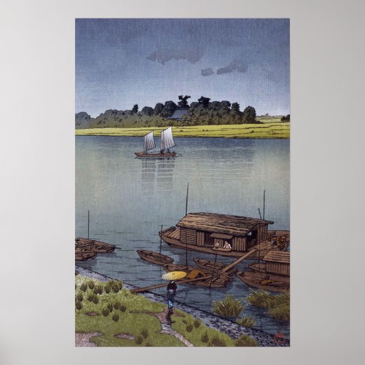 雨 の 川, 川 瀬 zomerregen, Arakawa, Hasui Kawase Poster (Voorkant)