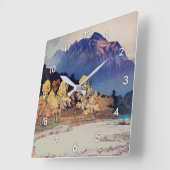 雨 後 高 山, Hodaka-yama na Rain, Yoshida, Woodcut Vierkante Klok (Hoek)