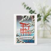 雪 の 島, Miyajima in Snow, Hasui Kawase, Woodcut Briefkaart (Staand voorkant)