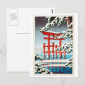 雪 の 島, Miyajima in Snow, Hasui Kawase, Woodcut Briefkaart (Voorkant / Achterkant)