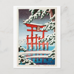 雪 の 島, Miyajima in Snow, Hasui Kawase, Woodcut Briefkaart