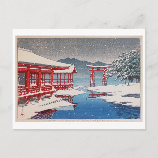 雪 の 島, Miyajima Shrine in Snow, Hasui Kawase Briefkaart (Voorkant)