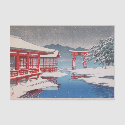雪 の 島, Miyajima Shrine in Snow, Hasui Kawase Tissuepapier (Voorkant)