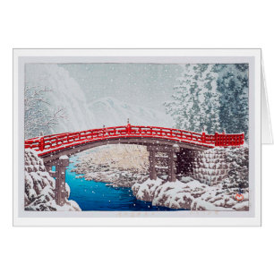雪 の 橋, sneeuw op de Sacred Bridge bij Nikkô, Hasui