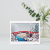 雪 の 橋, sneeuw op de Sacred Bridge bij Nikkô, Hasui Briefkaart (Staand voorkant)