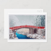 雪 の 橋, sneeuw op de Sacred Bridge bij Nikkô, Hasui Briefkaart (Voorkant / Achterkant)