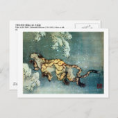 雪 図, 北 斎 Tiger in de sneeuw, Hokusai Briefkaart (Voorkant / Achterkant)